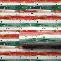 Red Green Gold Stripe Gift Wrap, Abstract Christmas Wrapping Paper, Watercolor Brush Strokes Gift Wrap, Polka Dot Holiday Paper