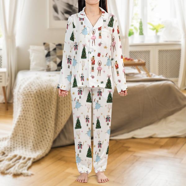 Festive Ballet Christmas Satin Pjs, Nutcracker Pajama Set, Winter Holiday Sleepwear, Silky Christmas Pajamas, Womens Holiday 