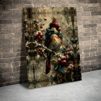 Bird in Scarf Snowy Holly Poster, Winter Cardinal Wall Art Print, Vintage Christmas Bird Painting, Comfy Holiday Print, Digital Download