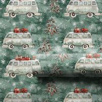 Retro Holiday Van Gift Wrap, Vintage Camper Christmas Wrapping Paper, Winter Pine Tree Wrapping Paper, Rustic Holiday Present Wrap Roll