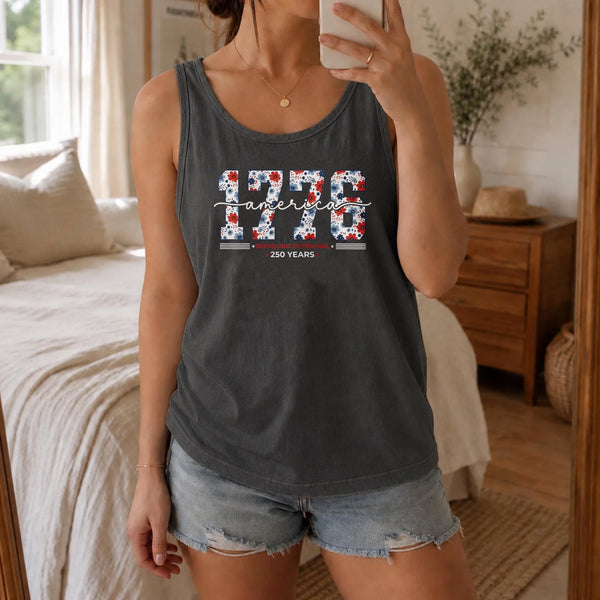 America 250 Years Tank Top | 1776-2026 Semiquincentennial Floral Design | Soft Breathable Unisex Fit | Patriotic Gift for History Lovers
