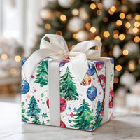 Groovy Holiday Gift Wrap Roll, Disco Ball Christmas Tree Wrapping Paper, Watercolor Pine Tree Present Paper, Fun Retro Winter Gift Wrapping