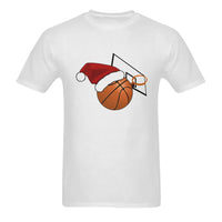 Basketball Christmas T-Shirt, Basketball Santa Hat Shirt, Double-Sided Basketball Tee, Holiday Sports Crewneck Graphic Shirt for Men