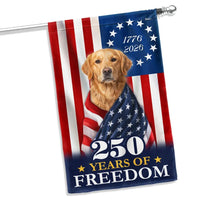 Golden Retriever American Flag Garden Flag | 250 Years of Freedom Patriotic Design | Double-Sided Weather-Resistant Polyester | Dog Lover Gift