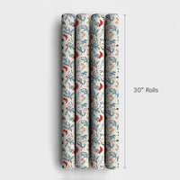 Festive Holly Berry Gift Wrap, Winter Bird Joy Christmas Wrapping Paper, Botanical Xmas Wrapping Paper