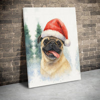Santa Hat Pug Dog Poster, Christmas Pug Wall Art Printable, Watercolor Holiday Puppy Print Digital Download, Festive Pet Lover Present