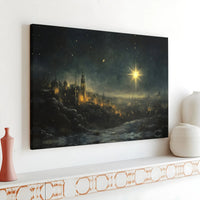 Holy Night Sky Oil Painting Canvas Wall Art, Star of Bethlehem Ancient City Canvas, Christian Nativity Print, Religious Christmas Art