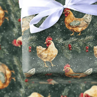 Farmhouse Watercolor Gift Wrap, Christmas Chicken Wrapping Paper, Rustic Country Pine Wrapping Paper, Winter Holiday Present Wrap Roll