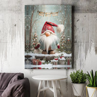 Snowy Winter Woodland Forest Print, Christmas Gnome Canvas Wall Art, Adorable Holiday Gnome Poster, Festive Digital Download Home Decor