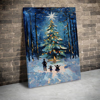 Snowy Pine Forest Impasto Canvas Wall Art, Winter Christmas Tree Canvas Print, Festive Holiday Canvas Painting, Comfy Winter Home Decor