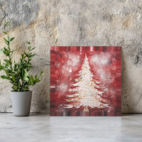 Textured Pine Crimson Snowfall Painting, Christmas Tree Canvas Wall Art, Holiday Home Decor, Winter Printable Digital Download
