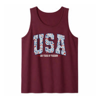 Patriotic USA Floral Tank Top | 250 Years of Freedom Red White and Blue Botanical Print | Soft Lightweight Breathable Fabric | 4th of July Independence Day Summer Outfit Gift