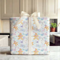 Pastel Winter Holiday Gift Wrap, Watercolor Gingerbread Man Wrapping Paper, Whimsical Christmas Wrapping Paper, Snowy Forest Gift Wrap Roll