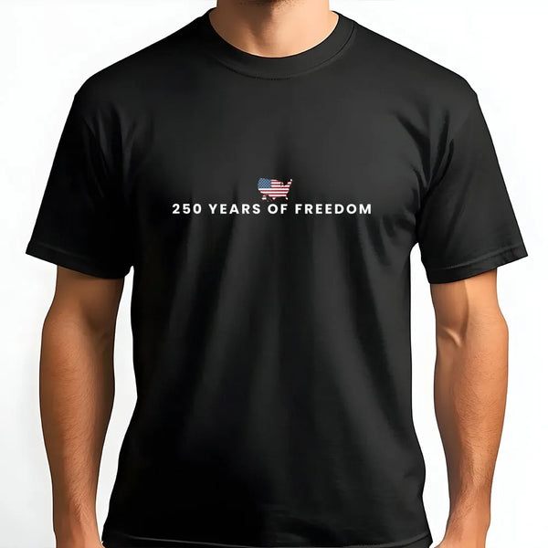 250 Years of Fredom T-Shirt | USA Flag Map Patriotic Typography | Soft Breathable Cotton Tee | Gift for Americana Patriots