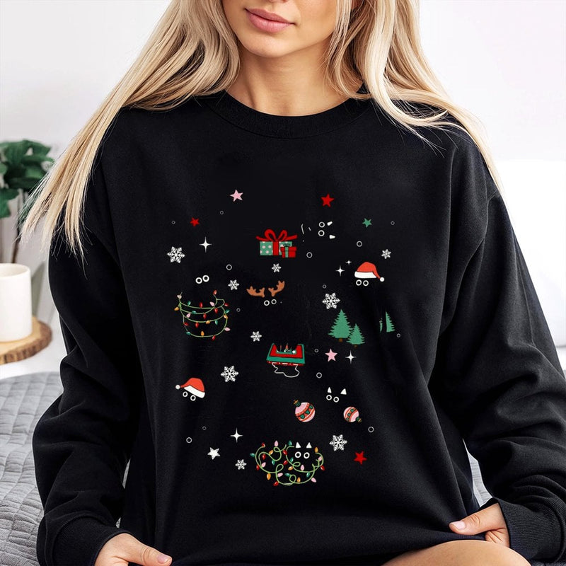 Adorable Kittens Holiday Crewneck, Christmas Cat Peek-a-Boo Sweatshirt, Festive Humorous Pet Pattern Sweater, Cat Lover Xmas Pullover