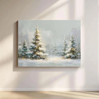 Winter Landscape with Christmas Trees Print, Snowy Forest Canvas Wall Art, Rustic Pine Woodland Holiday Poster, Digital Download