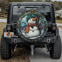 Vintage Winter Holiday Wheel Cover, Stained Glass Snowman Spare Tire Cover, Festive Christmas Tire Cover for Jeep SUV Car