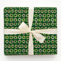 Floral Holiday Gift Wrap, Watercolor Christmas Wreath Wrapping Paper, Dark Green Botanical Wrapping Paper, Festive Winter Present Wrap Roll