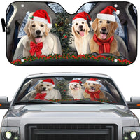 Santa Hat Dog Car Sunshade, Golden Retriever Christmas Car Sunshade, Reflective Windshield Sunshade, Dog Lover Auto Sun Shade, Holiday Present