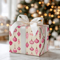 Watercolor Bauble Gift Wrap, Pink Christmas Ornament Wrapping Paper, Vintage Pink Holiday Wrapping Paper, Pastel Christmas Packaging Roll