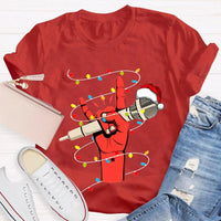 Festive Singer Holiday Graphic Tee, Christmas Microphone Santa Hat Shirt, Music Lover Christmas T-Shirt, Vocalist Musician Xmas Present