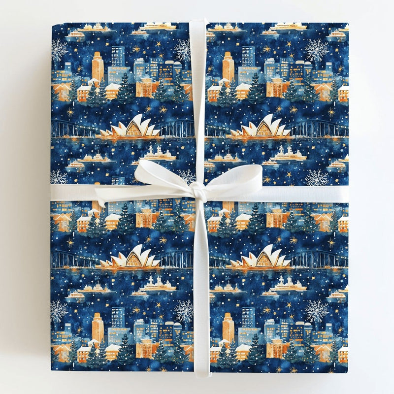 Opera House Skyline Gift Wrap, Sydney Christmas Wrapping Paper, Australian Harbour Bridge Wrapping Paper, Navy Blue Holiday Gift Wrap Roll