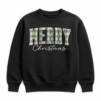 Green Buffalo Plaid Holiday Sweater, Merry Christmas Sweatshirt, Vintage Xmas Lettering Crewneck, Family Winter Pullover