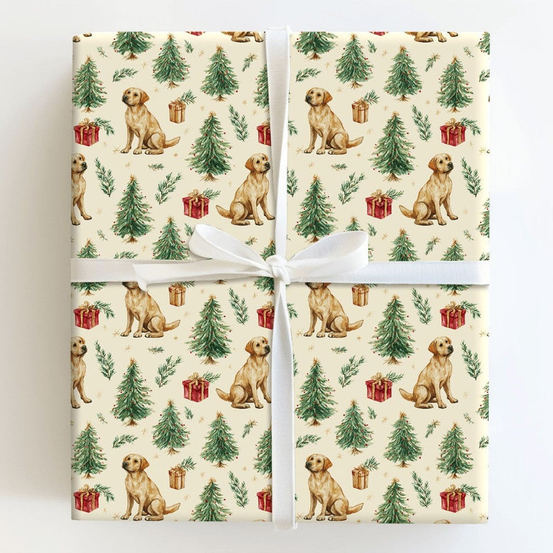 Dog Holiday Gift Wrap, Yellow Labrador Christmas Wrapping Paper, Watercolor Lab Christmas Paper, Festive Dog Lover Gift Wrapping Paper Roll
