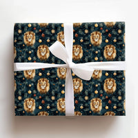 Dark Teal Holiday Gift Wrap, Watercolor Lion Christmas Wrapping Paper, Wild Animal Xmas Wrapping Paper, Festive Baubles Christmas Gift Wrap