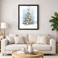 Driftwood Seashell Canvas Print, Coastal Christmas Tree Canvas Wall Art, Beachy Holiday Wall Decor, Nautical Christmas Canvas, Xmas Present