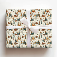 Watercolor Mountain Cabin Gift Wrap, Winter Skiing Wrapping Paper, Rustic Pine Tree Present Paper, Ski Slope Christmas Wrapping Paper Roll