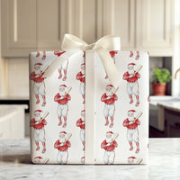 Retro Sport Christmas Gift Wrap, Vintage Baseball Santa Wrapping Paper, Red Uniform Baseball Wrapping Paper, Sports Fan Gift Wrap Roll