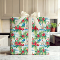 Tropical Palm and Poinsettia Gift Wrap, Coastal Christmas Wrapping Paper, Beach Holiday Wrapping Paper, Ocean Festive Present Wrap