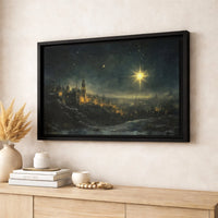 Winter Cityscape Canvas Art, Star of Bethlehem Canvas Print, Holy Night Sky Canvas, Religious Christmas Decor Canvas, Holiday Wall Art Present