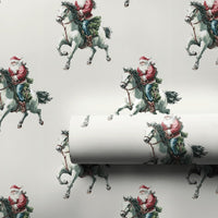 Vintage Horse Holiday Gift Wrap, Santa Claus Equestrian Christmas Wrapping Paper, Retro Country Wrapping Paper Roll, Equine Lover Gift Wrap