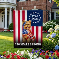 Yorkshire Terrier American Flag Garden Flag | 250 Years Strong 1776-2026 | Double-Sided Polyester | Patriotic Dog Lover Gift
