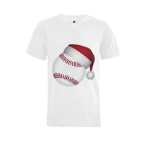 Sports Holiday V-Neck Shirt, Baseball Santa Hat Christmas T-Shirt, Humorous Baseball Player Tee, Winter Game Day Top, Mens Big and Tall Shirt