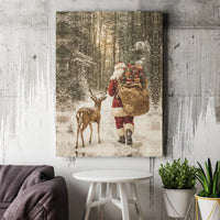Snowy Winter Forest Canvas Art, Santa Claus and Reindeer Canvas, Festive Christmas Wall Art, Holiday Season Canvas Print, Xmas Home Decor