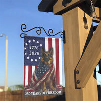 Patriotic German Shepherd Garden Flag | 250 Years of Freedom 1776-2026 US Semiquincentennial Double Sided | Weatherproof Polyester | American Dog Lover Gift