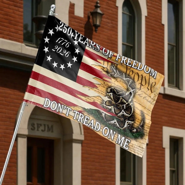 250 Years of Freedom House Flag | Gadsden Rattlesnake 1776-2026 Don't Tread on Me | Double-Sided Premium Polyester | Patriotic American 250th Anniversary Outdoor Decor Gift