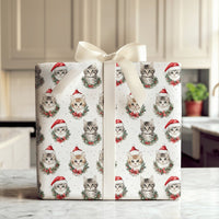 Watercolor Holiday Kitten Gift Wrap, Christmas Cats in Santa Hats Wrapping Paper, Festive Cat Lover Xmas Wrapping Paper Roll