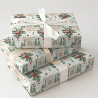 Gothic Church Holiday Wrapping Paper, Cathedral Christmas Wrapping Paper, Holly Berry Winter Wrapping Paper, Elegant Church Scene Gift Wrap