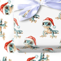 Santa Hat Lizard Gift Wrap Roll, Adorable Gecko Christmas Wrapping Paper, Watercolor Animal Wrapping Paper, Reptile Lover Holiday Gift Wrap