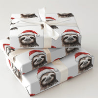 Watercolor Sloth Gift Wrap, Christmas Sloth Wrapping Paper, Adorable Santa Hat Sloth Holiday Paper, Animal Lover Xmas Gift Wrapping Paper