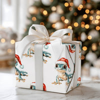 Santa Hat Lizard Gift Wrap Roll, Adorable Gecko Christmas Wrapping Paper, Watercolor Animal Wrapping Paper, Reptile Lover Holiday Gift Wrap