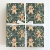 Watercolor Cookie Holiday Wrapping Paper, Gingerbread Girl Christmas Wrapping Paper, Winter Wreath Gift Wrap Roll, Adorable Festive Xmas Paper