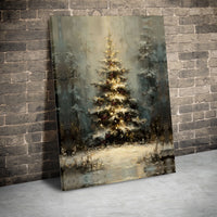 Glowing Winter Forest Canvas Print, Christmas Tree Canvas Wall Art, Impressionist Snow Canvas Art, Holiday Digital Download, Printable Decor