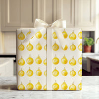Watercolor Yellow Ornament Gift Wrap, Gold Christmas Baubles Wrapping Paper, Elegant Holiday Wrapping Paper, Festive Xmas Gift Wrap