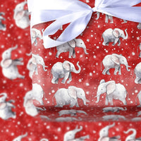 Red Snowy Holiday Gift Wrap, Watercolor Elephant Christmas Wrapping Paper, Adorable Winter Animal Wrapping Paper, Festive Holiday Present Wrap
