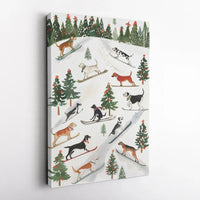 Whimsical Winter Holiday Canvas, Skiing Dogs Christmas Wall Art, Adorable Ski Dog Digital Download Print, Humorous Xmas Animal Seasonal Decor Present